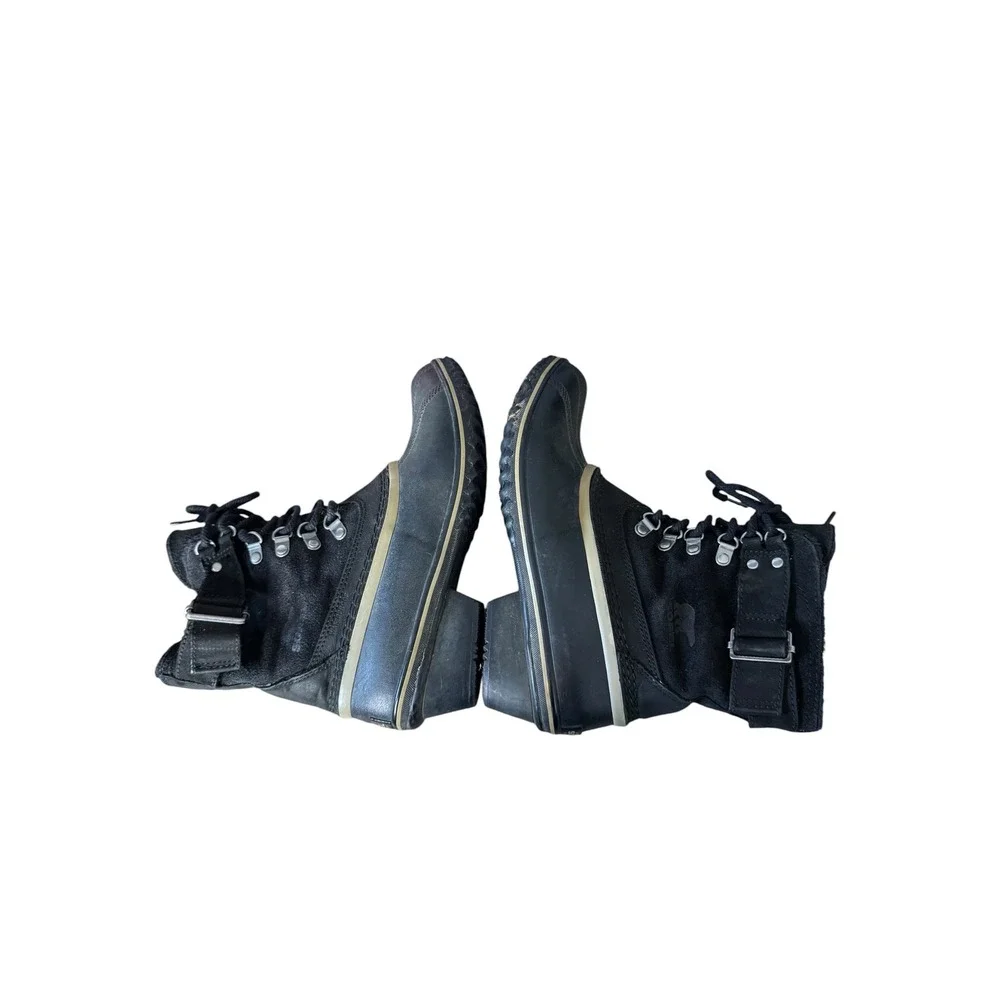 Sorel Slimpack Riding Black Suede Waterproof Duck Boots Heel Buckle Strap 8